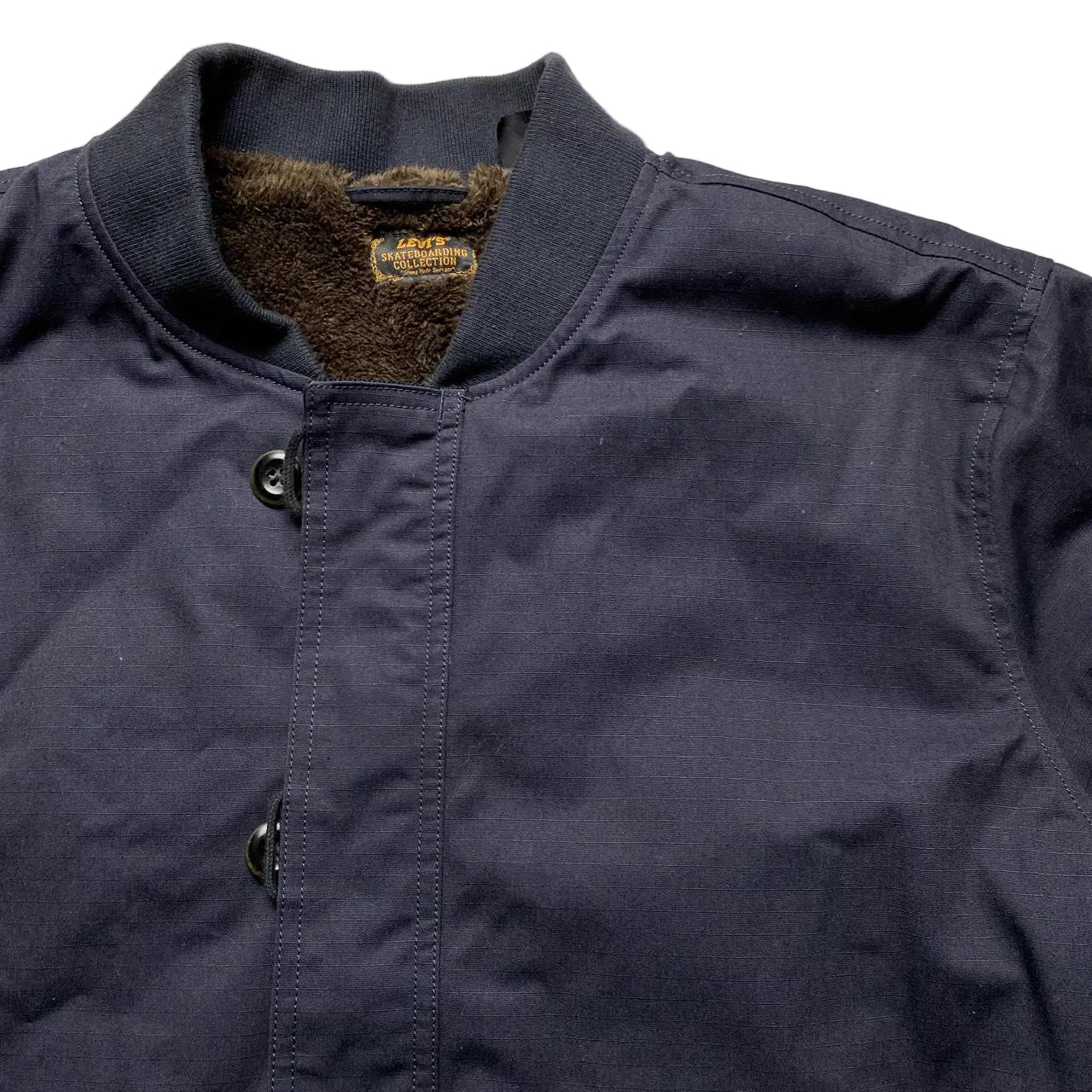 Levis Skateboarding Navy and Brown Sherpa Lining Bomber Jacket (L)