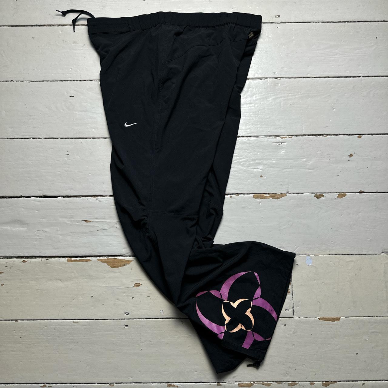 Nike Vintage Swoosh Black White and Floral Baggy Parachute Track Pant Bottoms