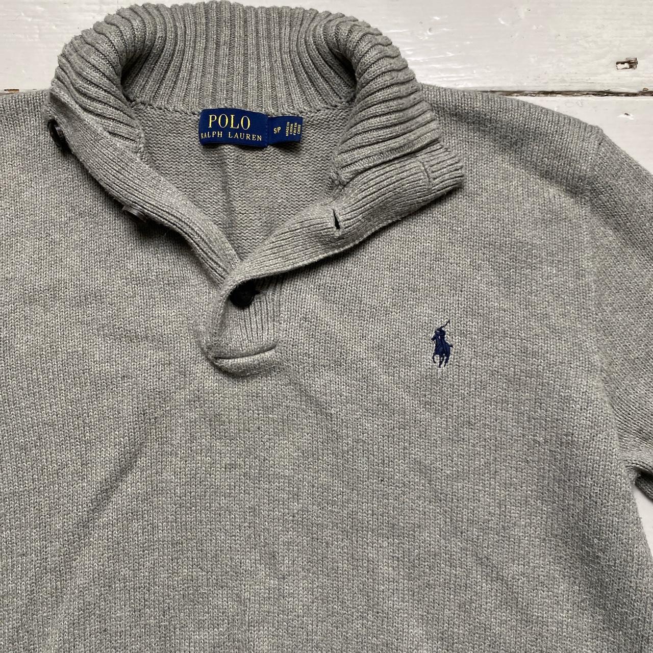 Polo Ralph Lauren Grey and Navy Button Quarter Knitted Jumper