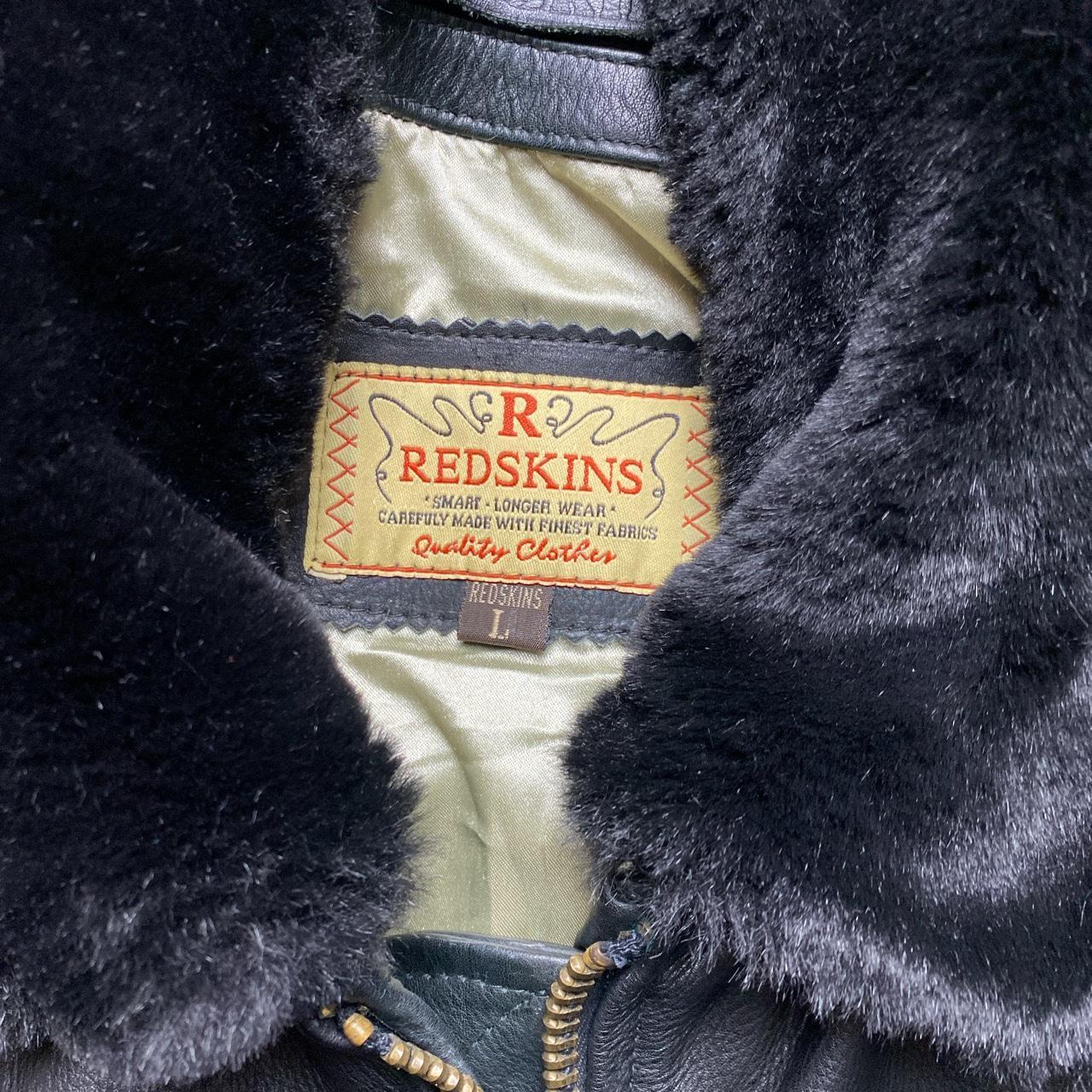 Redskins Black Leather Fur Trim Bomber Flight Jacket (L)