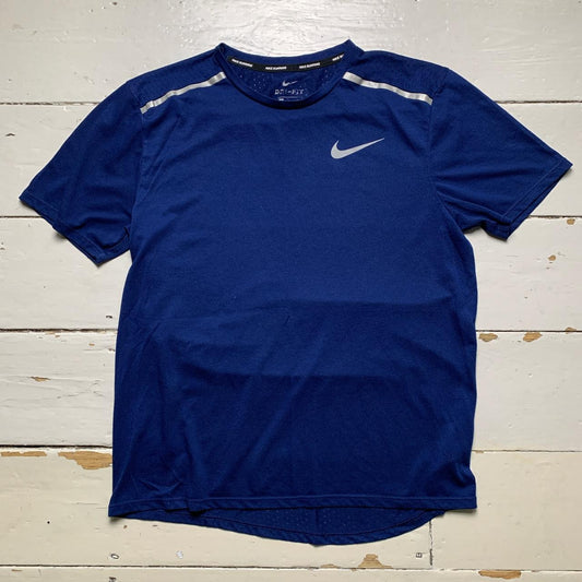 Nike Miler Running T Shirt Navy and Silver