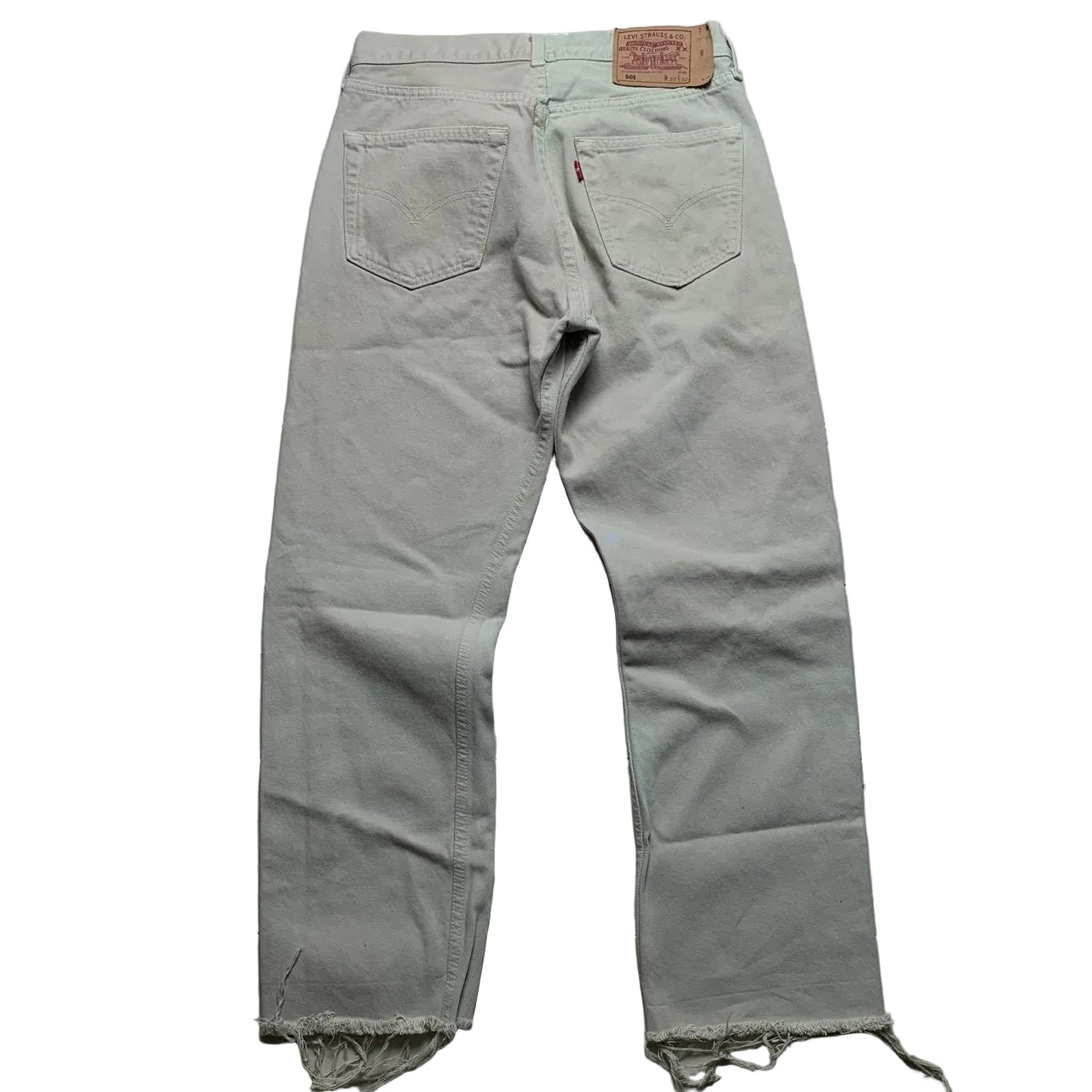 Levis 501 Cream Two Tone Distressed Jeans (32W)