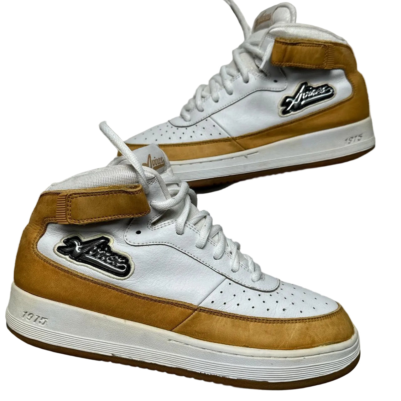 Avirex White and Tan Air Force Style Mid Top Trainers (UK 10.5)