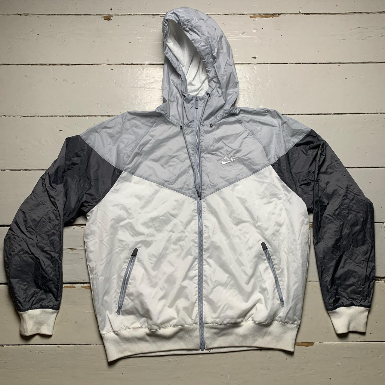 Nike Swoosh Shell Windbreaker Hooded Jacket Silver Grey and White