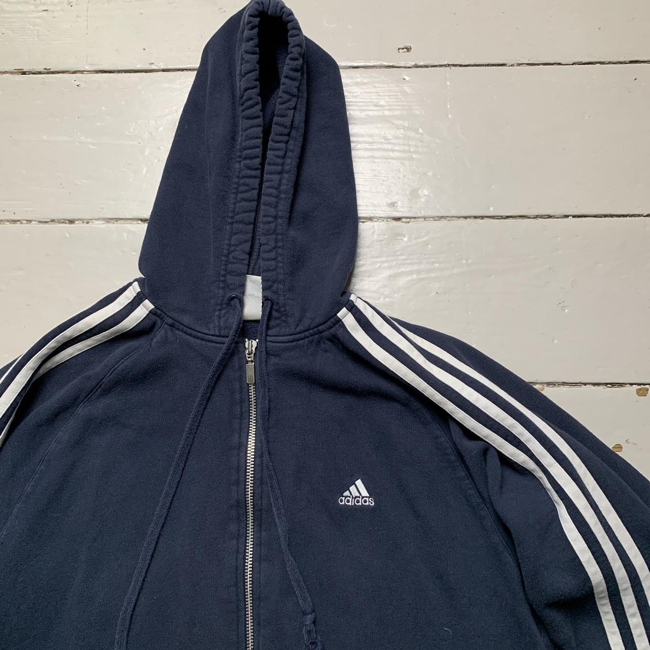 Adidas Vintage 3 Stripe Navy and White Hoodie