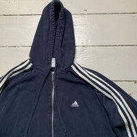 Adidas Vintage 3 Stripe Navy and White Hoodie
