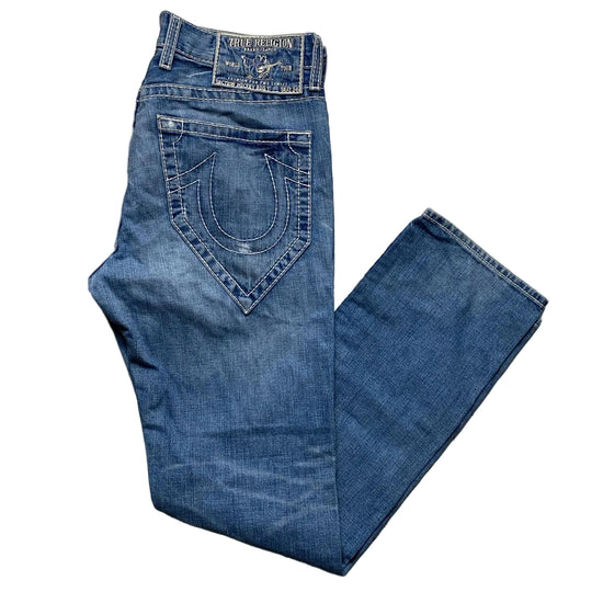 True Religion Mickey Big T Light Blue Big White Stitch Jeans (34W)