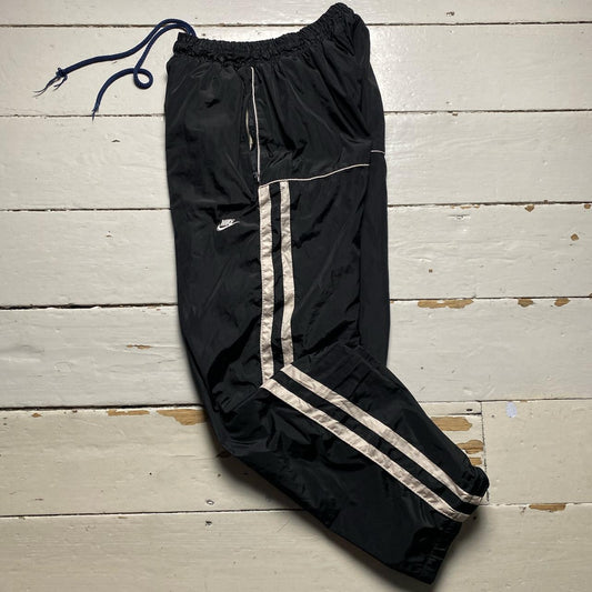 Nike Black and White Swoosh Baggy Trackpant Shell Bottoms