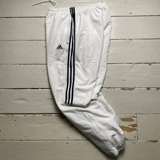 Adidas White and Navy Stripe Baggy Trackpant Shell Bottoms
