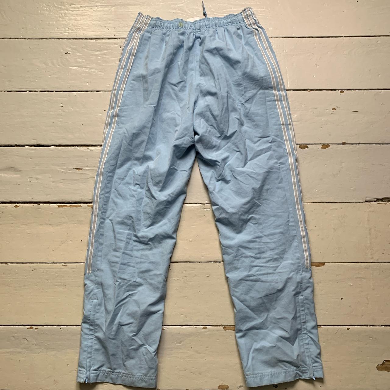 Adidas Vintage Baby Blue and White Shell Track Pant Bottoms