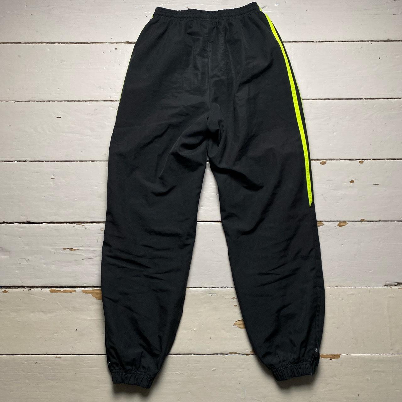 Adidas Black and Neon Green 3 Stripe Shell Trackpant Bottoms