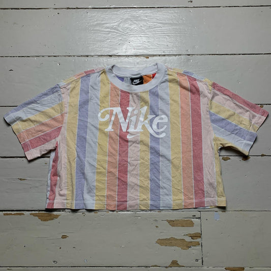 Nike Spellout Pastel Stripes Cropped T Shirt