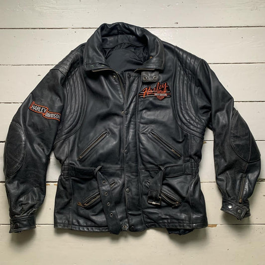 Harley Davidson Vintage Black Leather Motorcycle Jacket