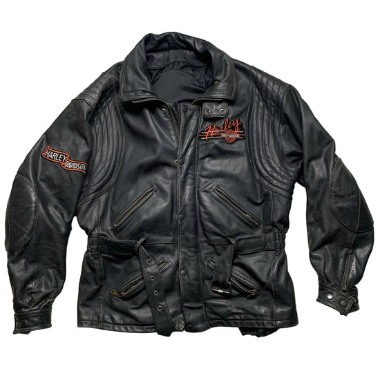 Harley Davidson Vintage Black Leather Motorcycle Jacket (L)
