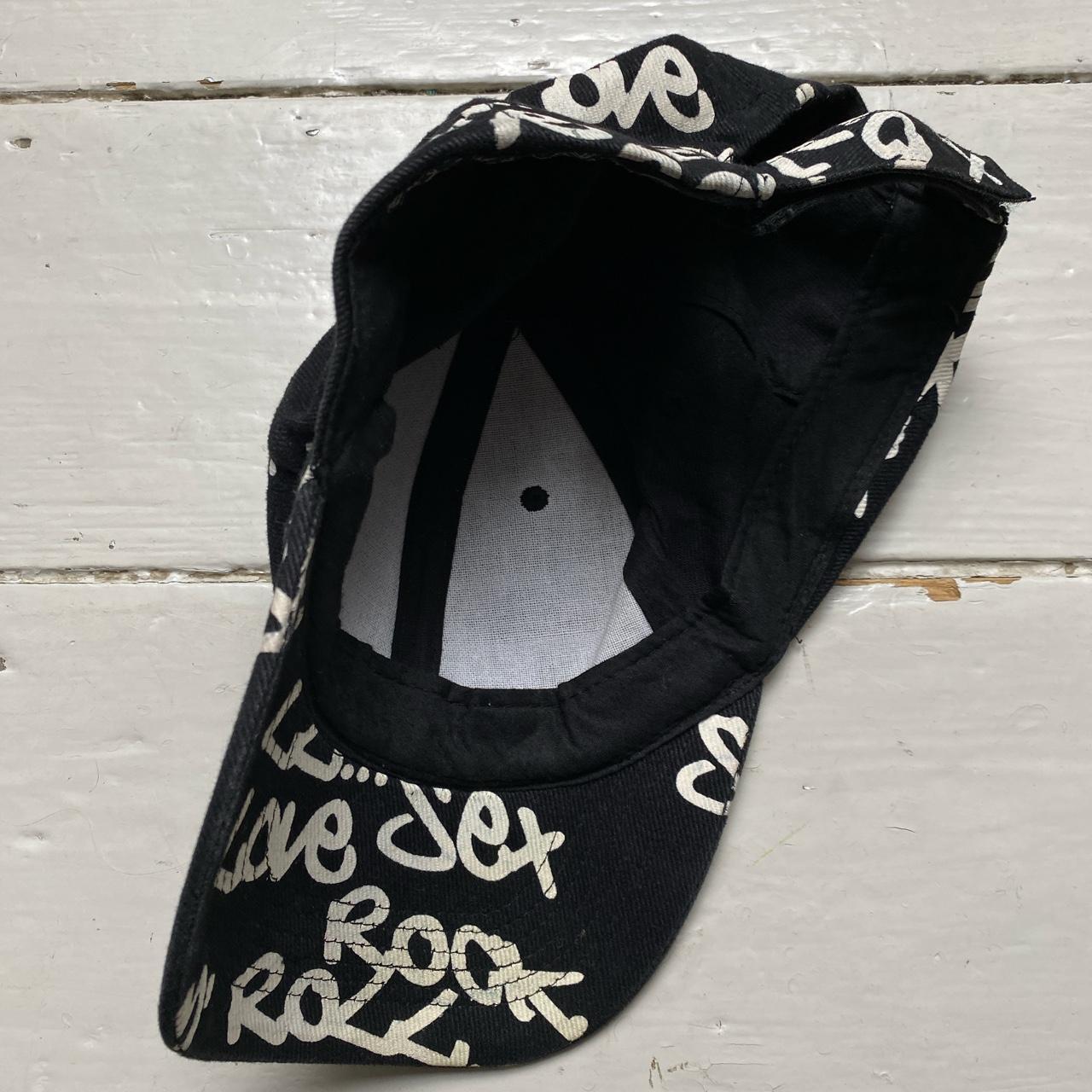 Love Sex Rock N Roll Graffiti Cap Black and White