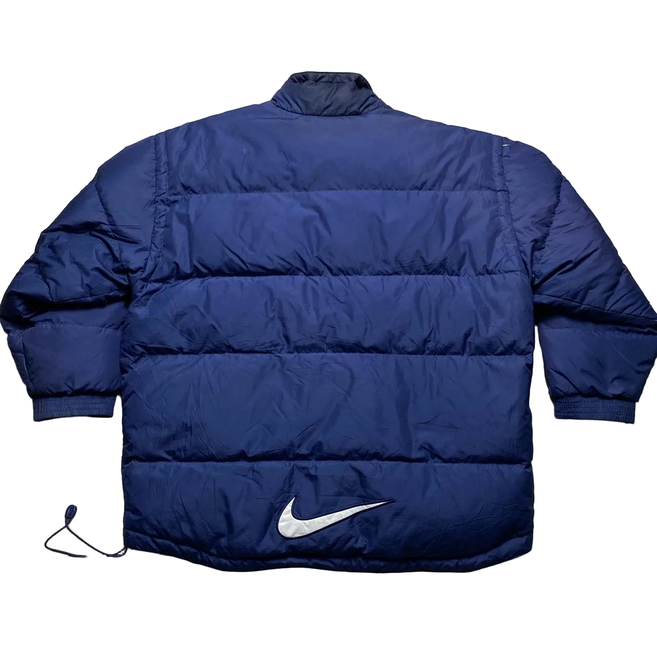Nike Vintage 90’s Bomber Puffer Coat Navy and White Big Swoosh (XL)