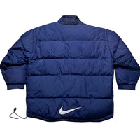 Nike Vintage 90’s Bomber Puffer Coat Navy and White Big Swoosh (XL)