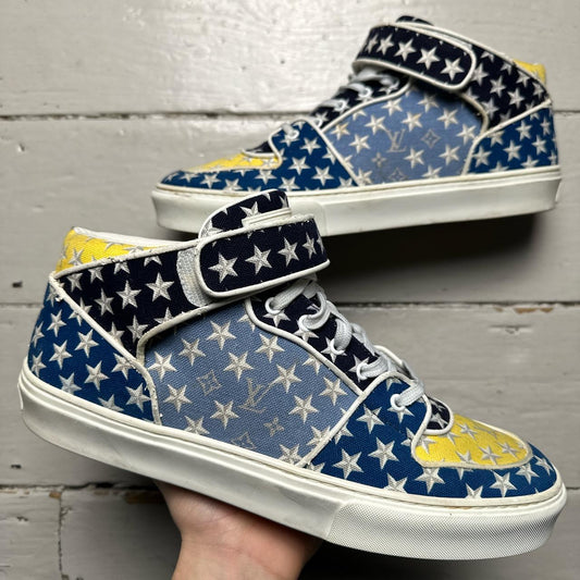Louis Vuitton Acapulco Stars Monogram Mid Trainers Blue Yellow and White