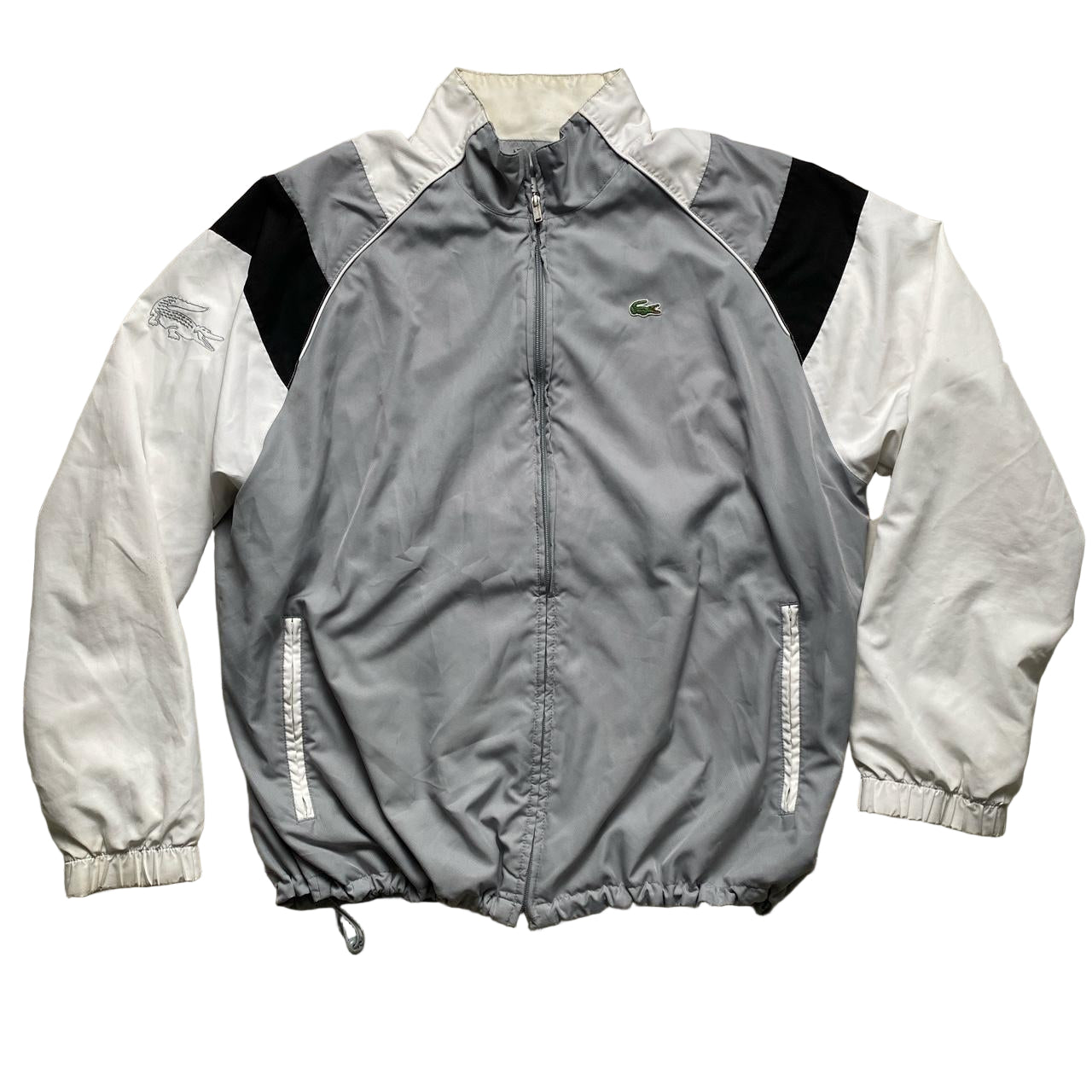 Lacoste Tracksuit Shell Windbreaker Jacket Grey Black and White (2XL)