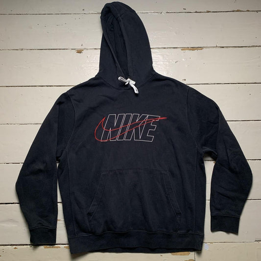 Nike Club Swoosh Spellout Black White and Red Hoodie