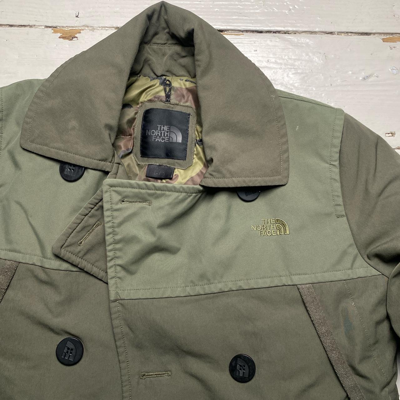 The North Face Windwall Khaki Green Camo Puffer Trench Coat