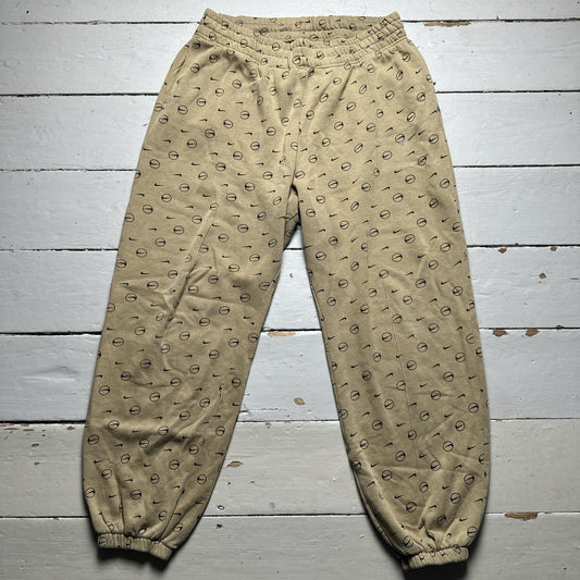 Nike Multi Swoosh Cream Beige and Brown Baggy Jogger Bottoms