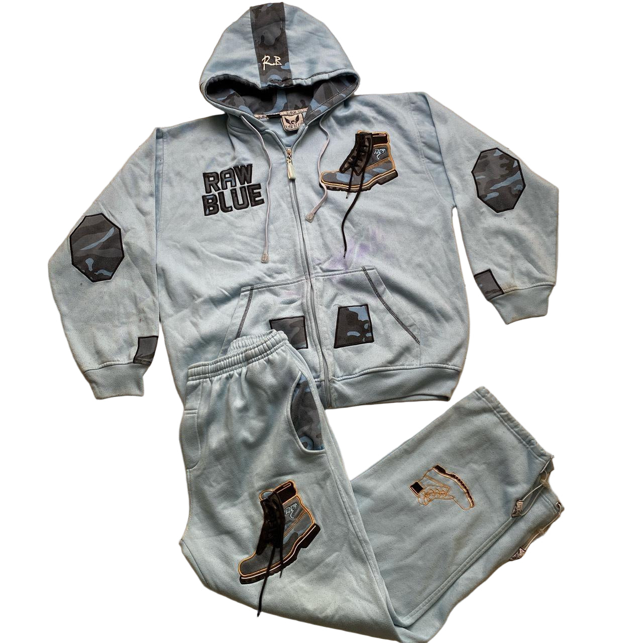 Raw Blue Vintage Light Baby Blue Timberland Lace Up Boot Full Tracksuit (L)