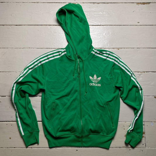 Adidas Striped Green and White Hoodie