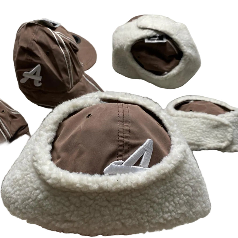 Lot 29 Atlanta Braves A Brown and White Dog Ear Trapper Fitted Cap