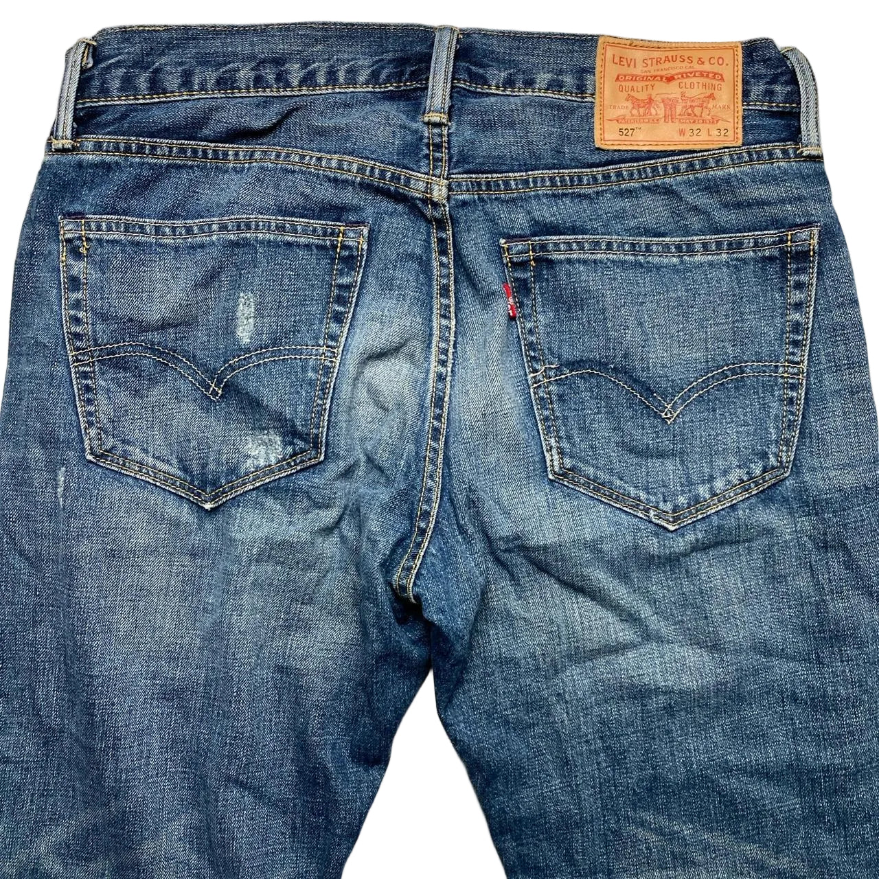Levis 527 Bootcut Baggy Blue Distressed Jeans (32W)