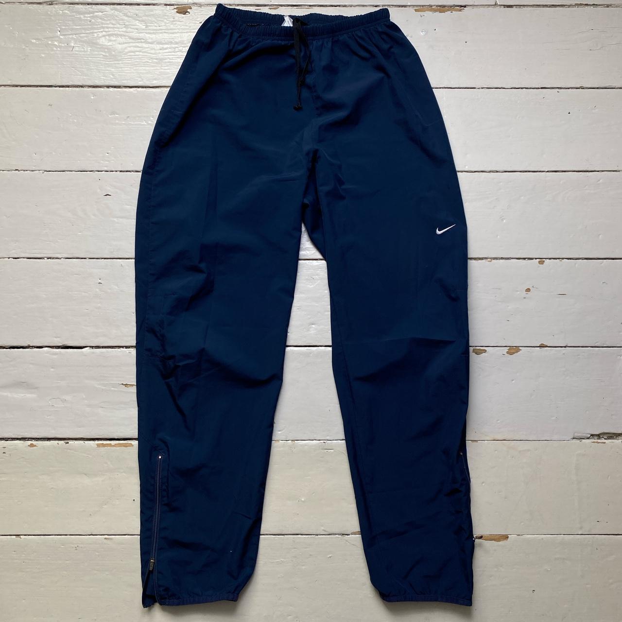 Nike Swoosh Vintage Baggy Shell Track Pant Bottoms Navy and White