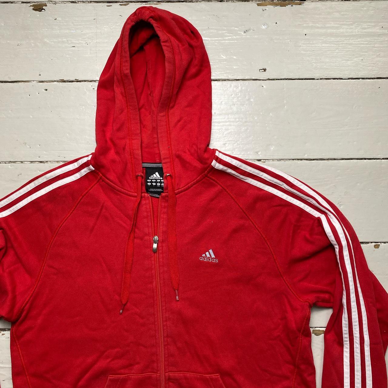 Adidas Performance Essentials Red and White Hoodie