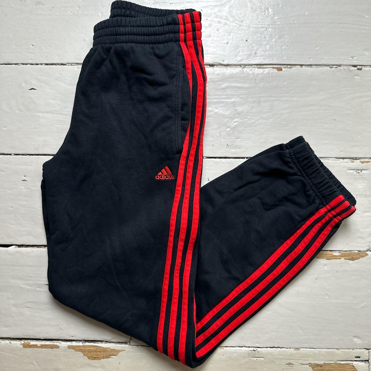 Adidas Black and Red 3 Stripe Joggers Wear Garson