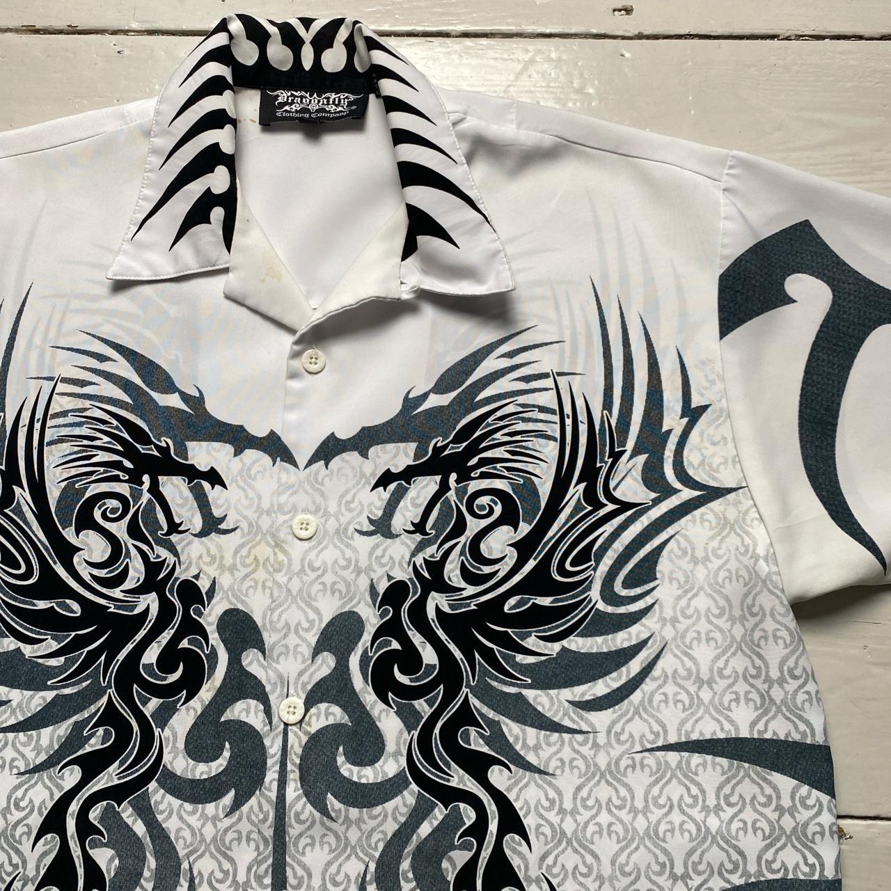 Dragonfly Vintage Dragon Silk Shirt White Black and Grey