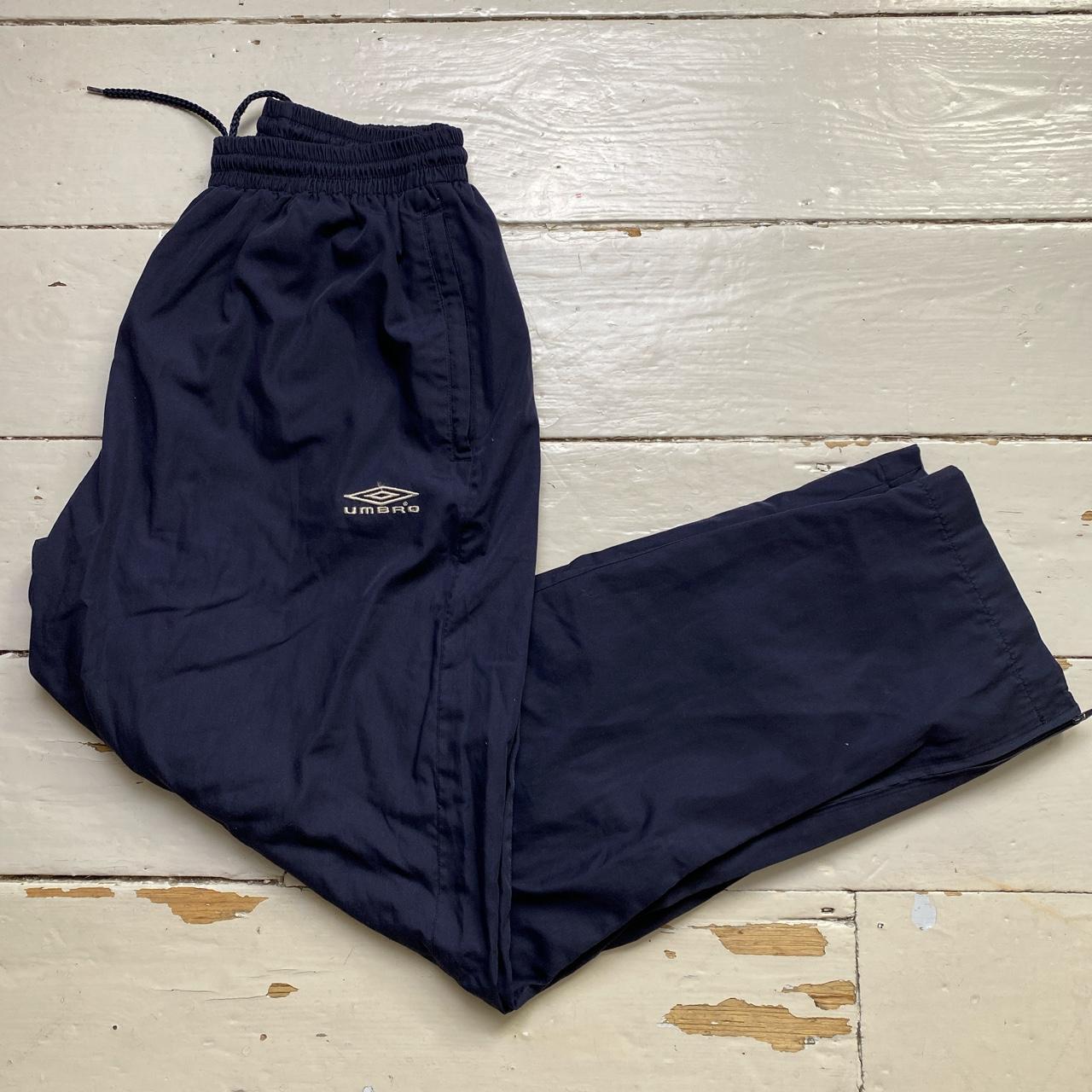 Umbro Vintage Navy and White Baggy Shell Track Pant Bottoms