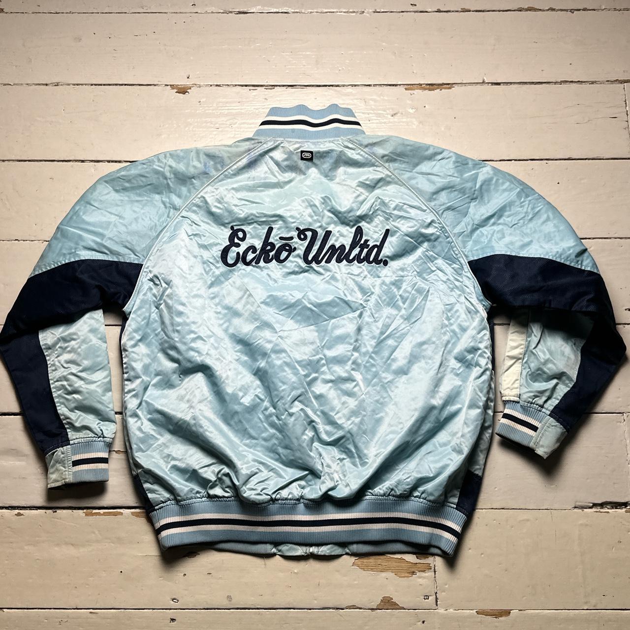 Ecko UNLTD Vintage Navy and Baby Light Blue Varsity Bomber Jacket