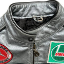 Mclaren Mercedes Vintage Kids Leather Jacket Silver and Black (M Kids)