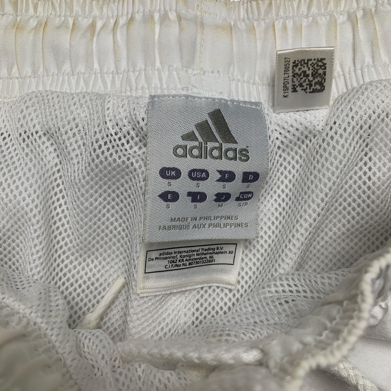 Adidas White and Navy Stripe Shell Track Pant Bottoms