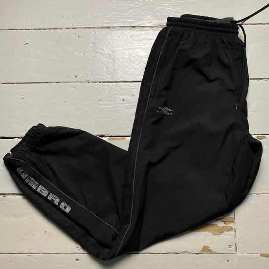 Umbro Black Baggy Track Pant Shell Bottoms Black and Grey
