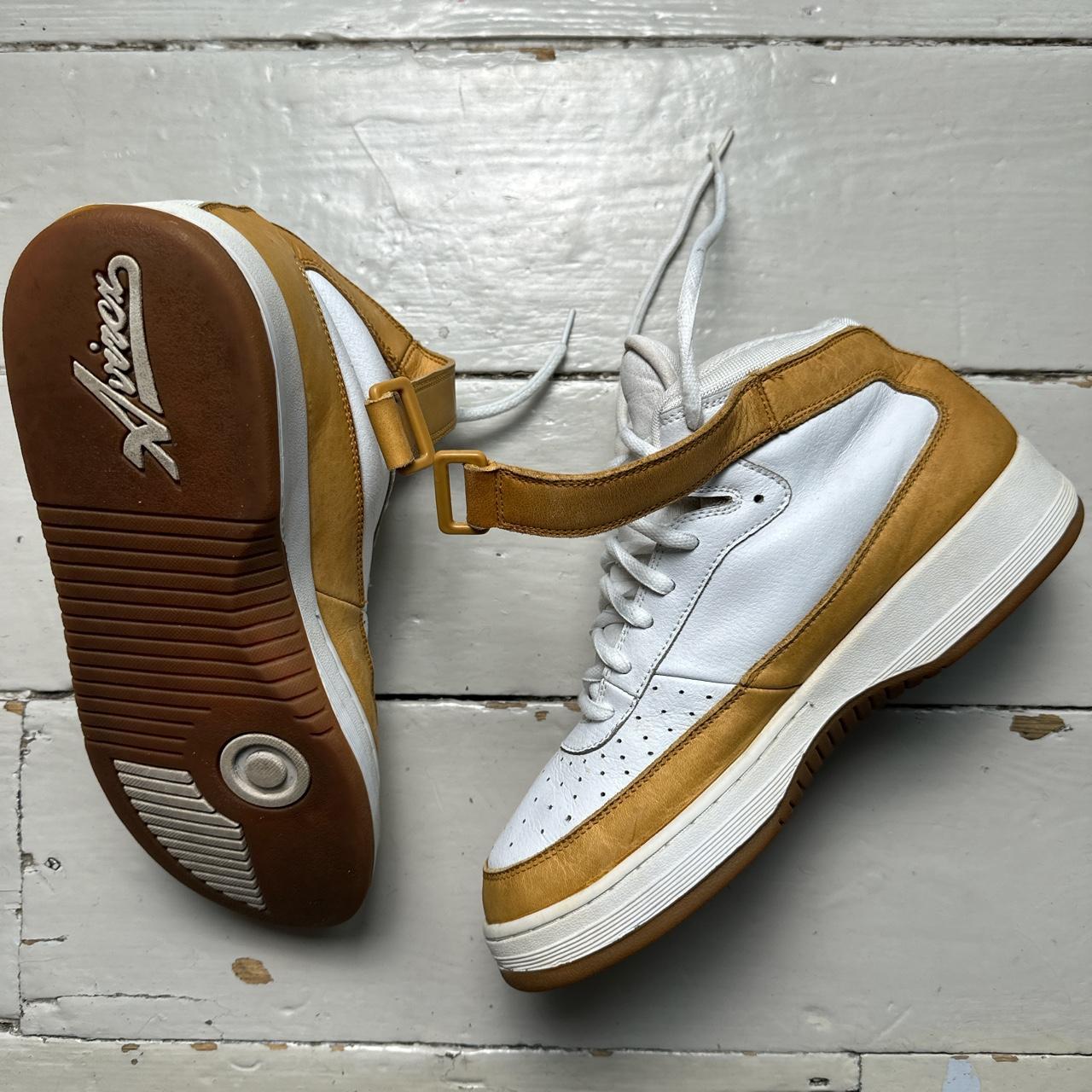 Avirex White and Tan Air Force Style Mid Top Trainers