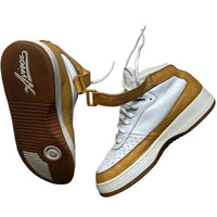 Avirex White and Tan Air Force Style Mid Top Trainers (UK 10.5)