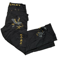Ringspun Vintage Eagle Snake Japanese Embroidery Cargo Parachute Baggy Trousers (W36)