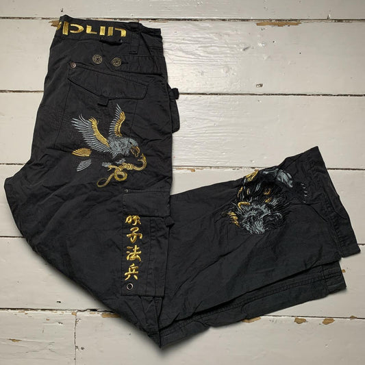 Ringspun Vintage Eagle Snake Japanese Embroidery Cargo Parachute Baggy Trousers