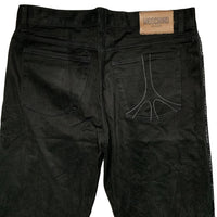 Moschino Jeans Vintage Black and Grey Stitch Jeans with Tape Repeat Logo (34W)