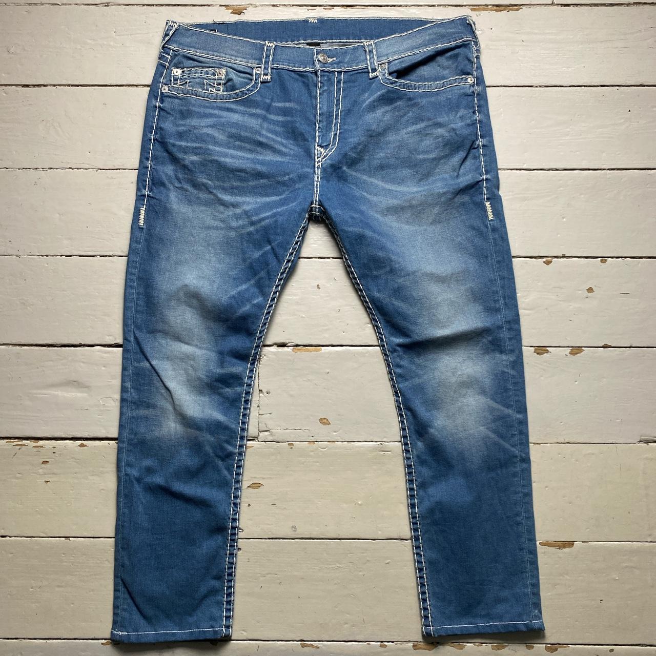 True Religion Baggy Light Blue White Big Stitch Jeans