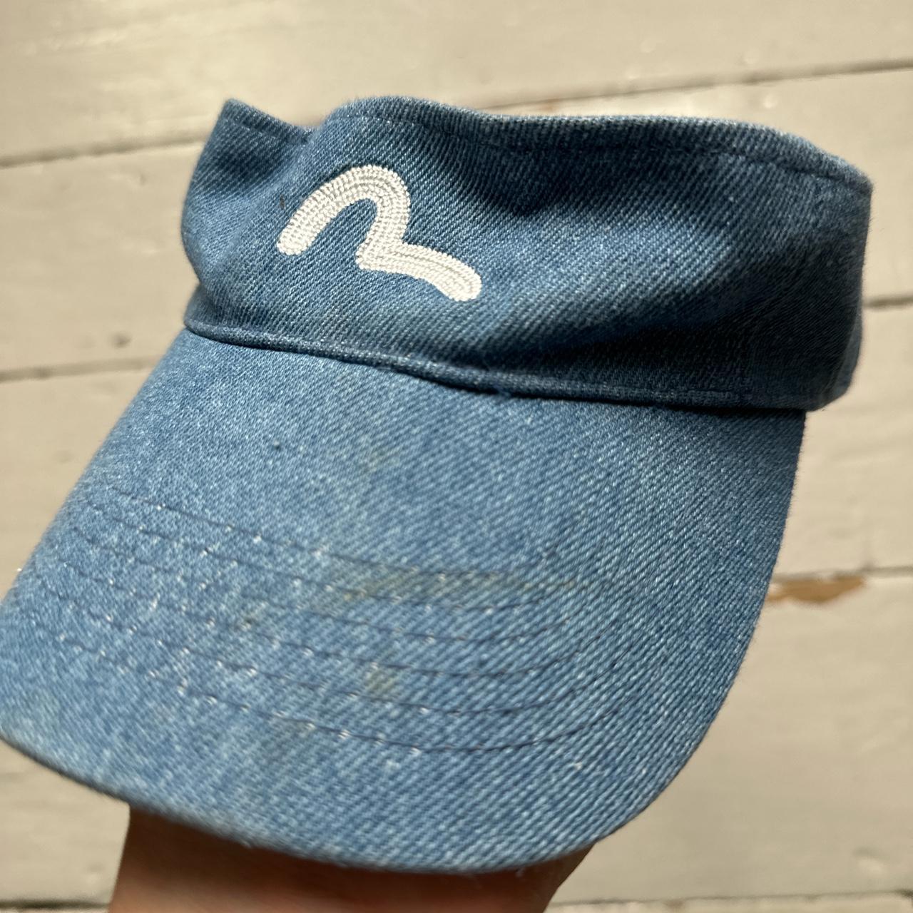 Evisu Blue Denim and White Visor Cap