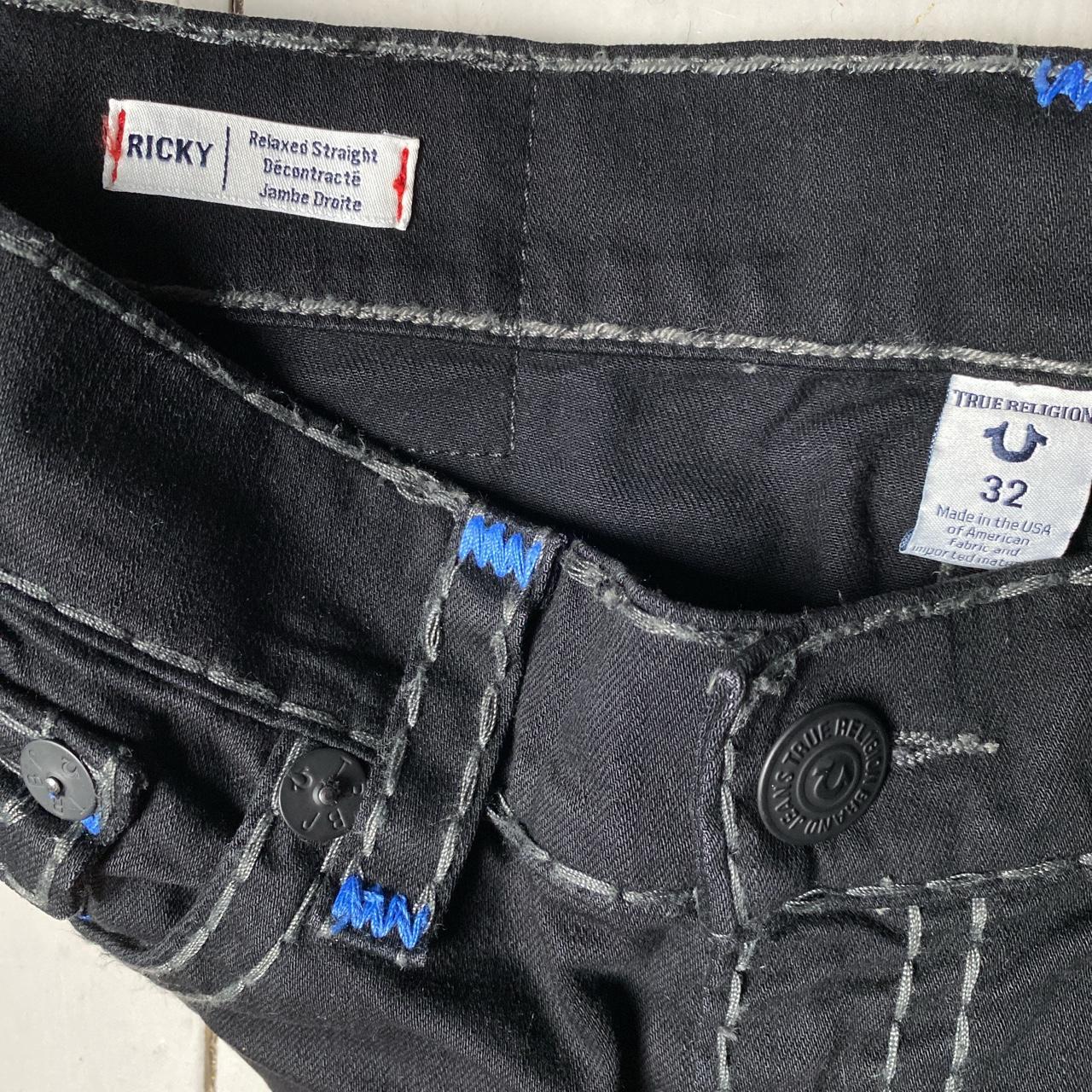 True Religion Black Blue and Grey Big Stitch Ricky Jeans