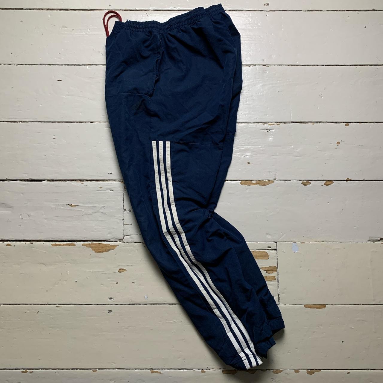 Adidas Baggy Navy and White Stripe Shell Track Pant Bottoms