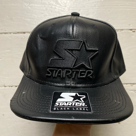 Starter Black Leather Snapback Cap