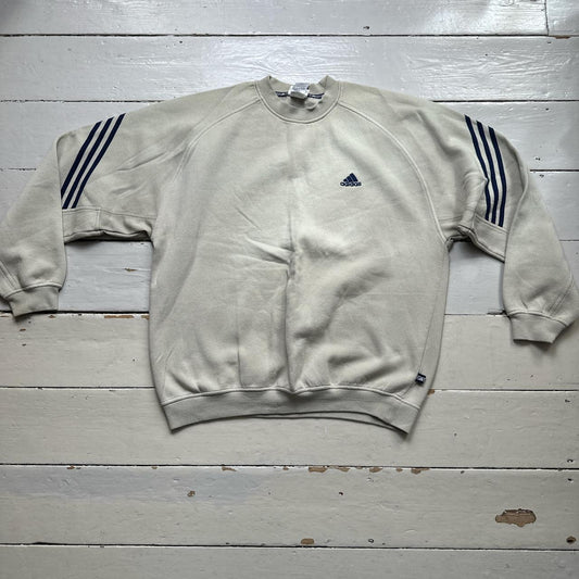 Adidas Vintage Cream and Navy Baggy Jumper